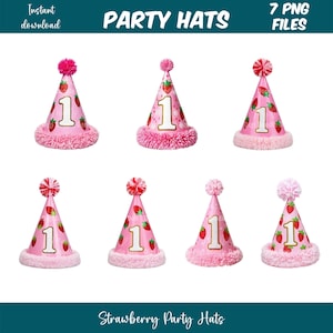 Fraise premier anniversaire chapeau de fête Clipart - numéro 1, PNG, téléchargement numérique de premier anniversaire de baie, décoration de fête d'anniversaire fille 1er, DIY