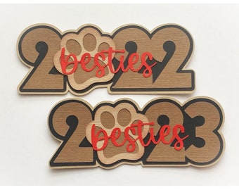 Pet besties scrapbook  title 2023 besties, dog cat best theme. A premade paper piecing for scrapbook layouts by my tear bears kira