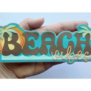 Beach Vibes Scrapbook embellishment, retro summer theme. A  premade paper piecing  for scrapbook layouts and more  by my tear bears kira