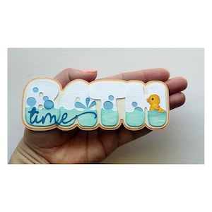 Handmade Bath Scrapbook Title Embellishment: Baby Book Paper Piecing