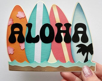 Aloha embellishment Scrapbook title travel state vacation theme. A premade paper piecing for scrapbooks layouts  my tear bears kira