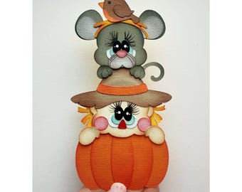 scarecrow mouse bird tower Scrapbook embellishment  for  fall theme scrapbook layouts pages
