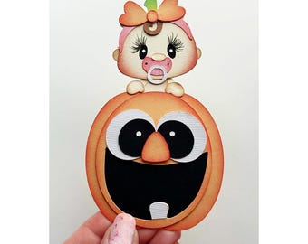 pumpkin baby girl Halloween scrapbook embellishment made to order for scrapbooking cards and more