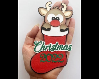 Scrapbook title  Rudolph Reindeer Christmas 2022 in stocking, paper embellishment for scrapbook layouts and more by my tear bears kira