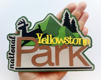 Scrapbook title Yellowstone National Park. A premade paper piecing for scrapbooks cards planner project life by my tear bears kira