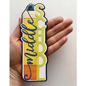 Middle School scrapbook title vertical orientation slimline, school theme paper piecing for scrapbook layouts by my tear bears kira