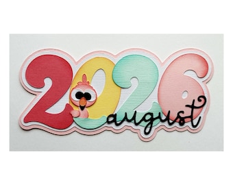 Adorno de agosto de 2026. Título del álbum de recortes: tema 2026. Diseño de papel personalizado para álbumes de recortes realizado por My Tear Bears Kira.