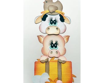 Pig cow chicken Scrapbook embellishment  for scrapbook layouts farm pages