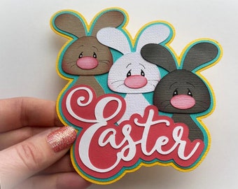 Easter embellishment Scrapbook title Easter bunny trio, a premade paper piecing for scrapbook layouts by my tear bears kira