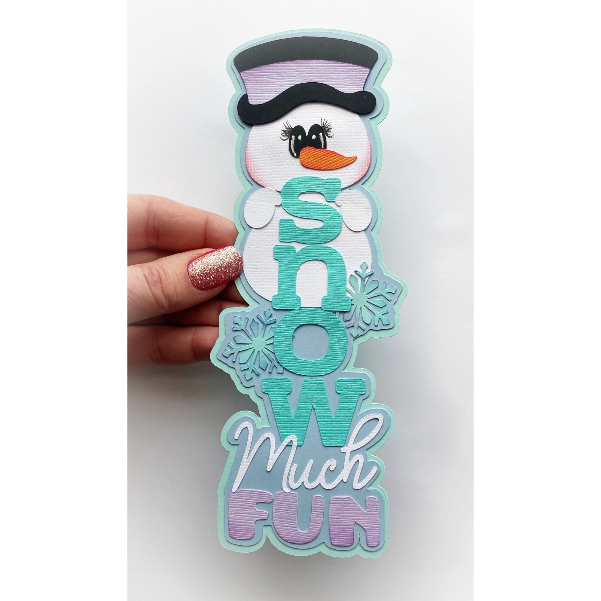Slimline Scrapbook Die Cut title Snow much fun,  Winter theme A premade paper piecing for scrapbook layouts and more by my tear bears kira