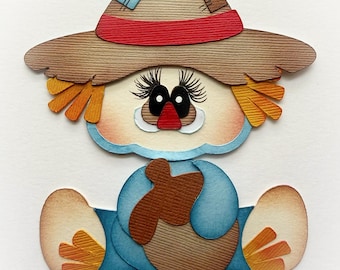 Scrapbook scarecrow embellishment fall theme made to order paper piecing paper die cut for scrapbook layouts by my tear bears kira
