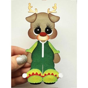 Christmas reindeer in pajamas,  reindeer slippers paper embellishment for scrapbook layouts and more by my tear bears kira