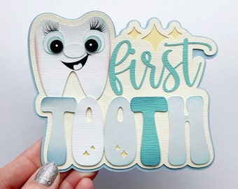 Tooth Scrapbook embellishment , My First tooth baby-premade paper piecing paper die cut for scrapbook layout by my tear bears kira