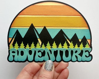 adventure Scrapbook title mountain scenes paper Die Cut. A premade paper piecing for scrapbook layouts and more by my tear bears kira