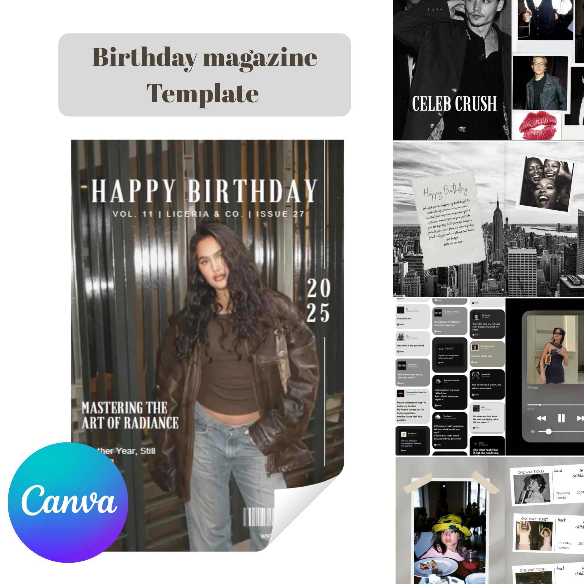Birthday Magazine Template – Canva Editable – Vogue Style – Gift for Her – Digital Download