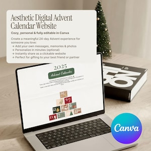 Sito web del calendario dell'avvento digitale / 24 pagine modificabili / Modello Canva / Regalo di Natale / Design di tendenza su TikTok