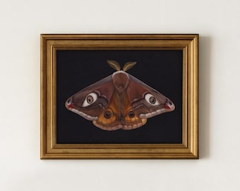 Golden Moth Girl Art Print, Elegant Botanical Insect Decor (8.5x11