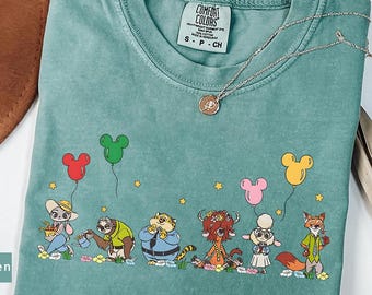 Disney Zootopia Characters Shirt, Comfort Colors, Nick Wilde Judy Hopps Shirt, Disney Family Trip Shirt, Zootopia Mickey Balloons Tee