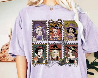 Camisa de princesa coqueta de Halloween con lazo, camisa de princesa retro de Halloween, camisa de bruja de princesa de truco o trato, Blancanieves, Ariel, Jasmine, espeluznante