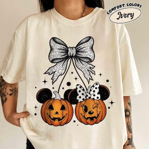Retro Pumpkin Mickey Minnie Shirt, Pumpkin Cheeries Coquette Shirt, Disney Fall Sweatshirt, Mickey Minnie Ghost Shirt, Halloween Party Shirt
