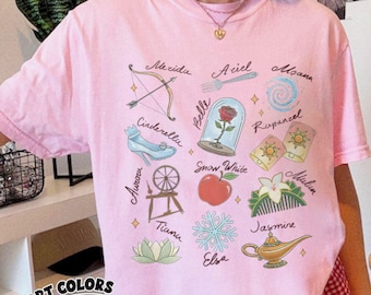 Akvarellkokett Disney Princess Signature-skjorta, Disney Aurora Ariel Belle Askungen Tiana-tröja, Magic Kingdom Disney Girl Trip 2026