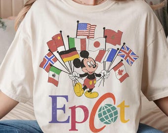 Comfort Colors® Epcot Shirt Mickey Flaggen der Nation Vintage 90er Jahre BTW Unisex T-Shirt, Disney Epcot World Tour Shirt Disney 2026 Familienausflug