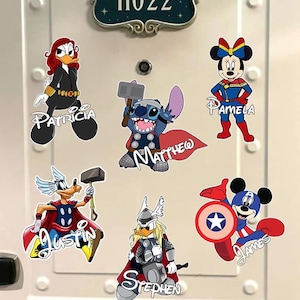 Personalized Mickey and Friends Superhero Disney Cruise Magnet, Disney Stitch Family Cruise Inspired Magnets For Cruise Ship Stateroom Door