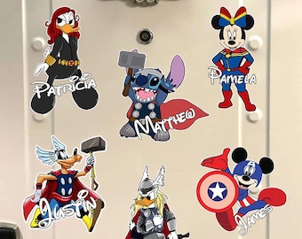 Personalized Mickey and Friends Superhero Disney Cruise Magnet, Disney Stitch Family Cruise Inspired Magnets For Cruise Ship Stateroom Door