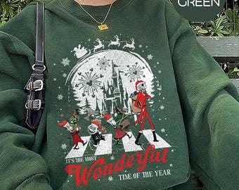 Vintage Jack Skellington Abtei Straße Weihnachtshemd, Es ist die schönste Zeit des Jahres Weihnachtshemd, RDW Disneyland Schloss Hemd