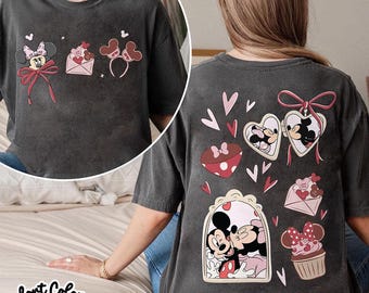Disney Mickey und Minnie Valentine Coquette Bow Comfort Colors Shirt, Happy Valentine's Day 2026, Paar Valentinstag Matching Gift