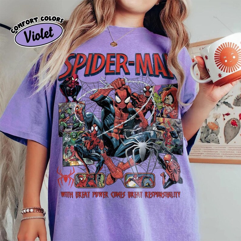 Vintage Amazing Spider-Man Comfort Farben Shirt, Retro Marvel Comics Cover T-Shirt, MCU Fan Geschenk, Pink Spiderman Grafik Shirt, Marvel Trip T-Shirt Bild 7