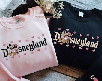 Couple Mouse And Girlfriend Embroidered Sweatshirts, Magical Land Valentine Embroidered Hoodie, Cartoon Mouse Couple Embroidered Sweaters