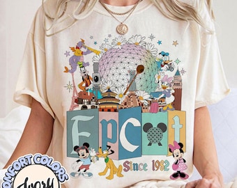 Camiseta Comfort Colors® Mickey y sus amigos en Epcot Center desde 1982, camiseta Disney Epcot World Tour, viajes por el mundo en Epcot, regalos familiares