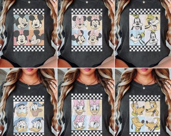 Retro Mickey and Friends Checkered Shirt, Disneyworld Family Vacation Shirts, Disneyland Family Trip Shirt, Magic Kingdom Shirt, Disney Tee