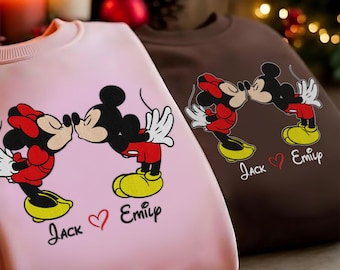 Couple Mouse And Girlfriend Embroidered Sweatshirts, Magical Land Valentine Embroidered Hoodie, Cartoon Mouse Couple Embroidered Sweaters
