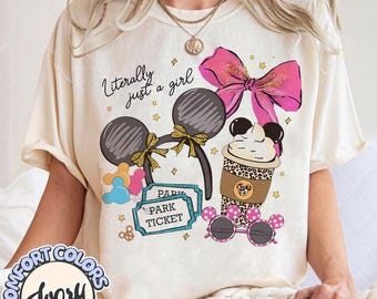 Disney Coquette Bow Literally Just A Girl Shirt, Disneyland Girl's Trip Shirt, Disneyland Mickey Minnie Ears Park Trip Shirt, Magic Kingdom