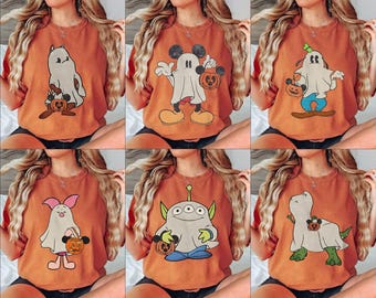 ディズニーキャラクターのハロウィンシャツ、ミッキーゴーストシャツ、ミッキーのハロウィンパーティー、ディズニーハロウィン旅行シャツをカスタマイズ