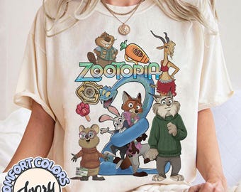 Camiseta de colores cómodos con personajes de Zootopia de Disney, camiseta de Nick Wilde y Judy Hopps, camiseta de viaje familiar de Disney, camiseta de Disneyland, camiseta de Disneyworld