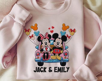 Couple Mouse And Girlfriend Embroidered Sweatshirts, Magical Land Valentine Embroidered Hoodie, Cartoon Mouse Couple Embroidered Sweaters