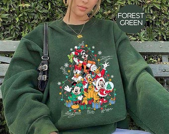 Bluza świąteczna z podpisami Myszki Miki i przyjaciół, świąteczna koszulka Disney, koszulka z wesołymi świątecznymi nadrukami Myszki Miki, koszulka z podpisami Disney