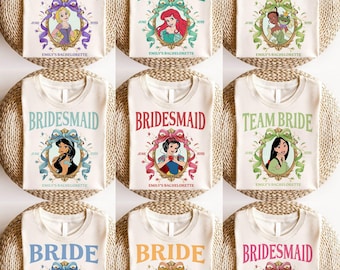 Kokette Prinzessin Bachelorette Shirt, Disney Cinderella Braut T-Shirt, Rapunzel Brautjungfer T-Shirt, Schneewittchen Team Braut Sweatshirt
