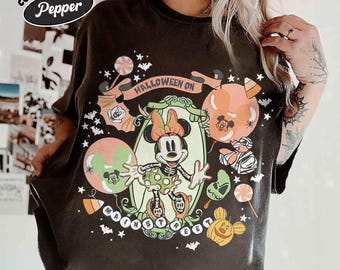 Vintage Minnie Skeleton Nightmare On Main Street Comfort Colors Shirts, Mickey Skeleton Shirts, Disneyland Halloween Trip 2026 Shirts