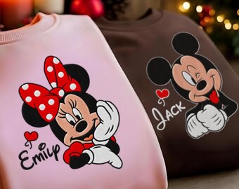 Couple Mouse And Girlfriend Embroidered Sweatshirts, Magical Land Valentine Embroidered Hoodie, Cartoon Mouse Couple Embroidered Sweaters