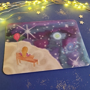 Grußkarte "Auf dem Mond", Karte, Geburtstag, Kindergeburtstag, Geschenk für Freunde, Sternenhimmel, Wasserfarben, Mond, gemaltes Bild