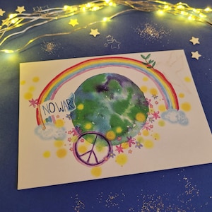 Grußkarte "Frieden für die Welt", Frieden, Karte, Geschenk, Geburtstag, Einschulung, Geschenk für Freunde, Friedenstaube, Wasserfarben