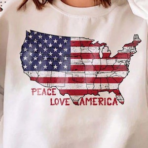 Peace Love America – T-Shirt-Design zum 4. Juli | Patriotische USA-Karte svg png eps