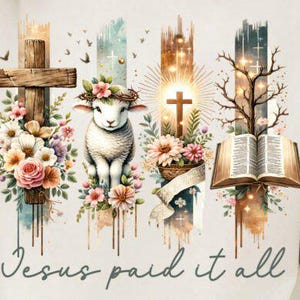 Pascua religiosa vintage PNG – Jesús lo pagó todo | Clipart de sublimación cristiana | Arte imprimible basado en la fe