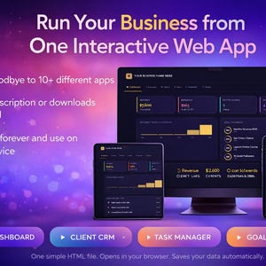 Interaktiv affärsöversikt | Intäktsspårning, CRM, uppgifter (HTML-app)