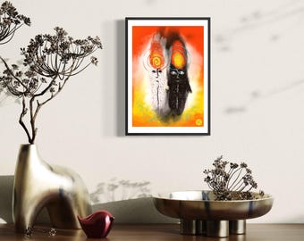 Tarot Art Print, Lovers Inspired Artwork, Spiritual Duality Illustration, Modern Mystical Wall Art, Artwork Print (Unframed)