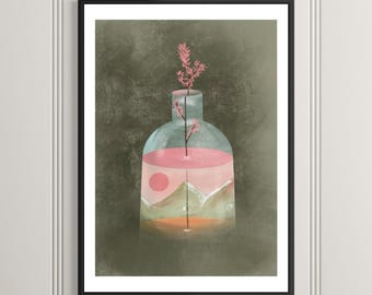 Abstract Wall Art Print – Modern Calm Landscape Illustration, Minimalist Prints for Kitchens, Bedrooms and Living Rooms, Unframed